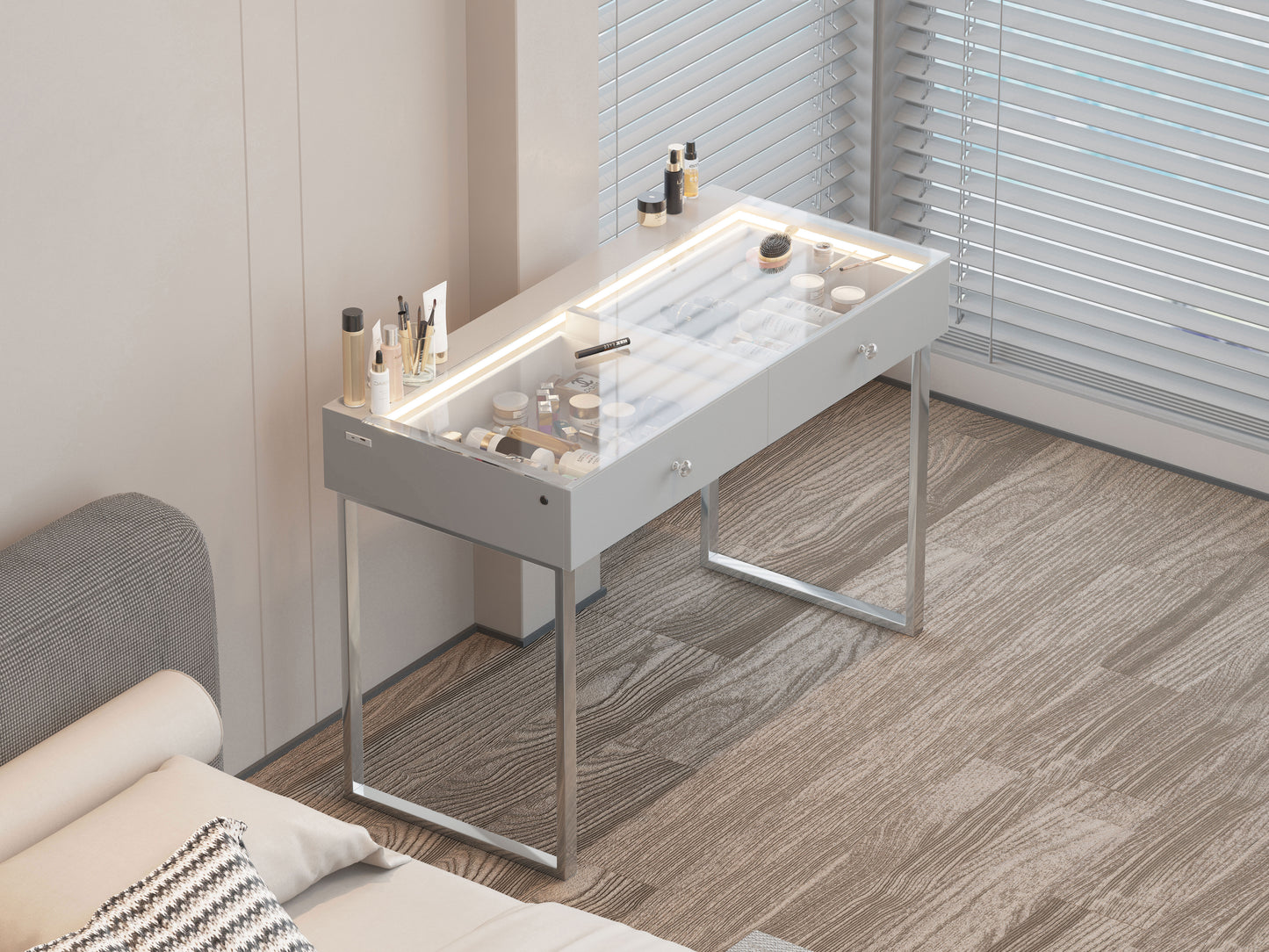 Makeup vanity desk with 2 storage drawers